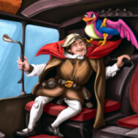 Super Mario dressed as a medieval knight riding a pterodactyl in the back of a bus, Baroque painting