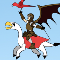 Super Mario dressed as a medieval knight riding a pterodactyl
