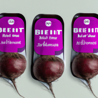 Vacuum packaging label for ready-to-eat beets. Three beets are shown with the words 