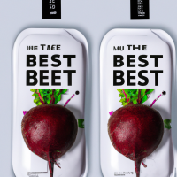 Vacuum packaging label for ready-to-eat beets. Three beets are shown with the words 